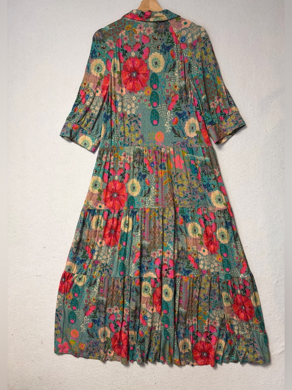 Natural Life Rebecca ButterSoft Blue Garden Patchwork Floral Midi Dress L NWT - Picture 8 of 14